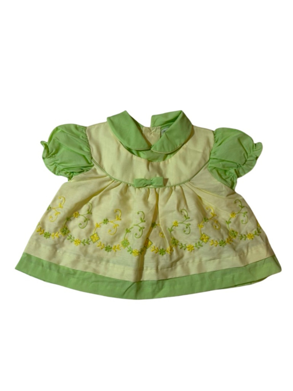 Vintage Cradle Togs Baby Dress Lime Green Embroidered Puff Sleeve Cottagecore